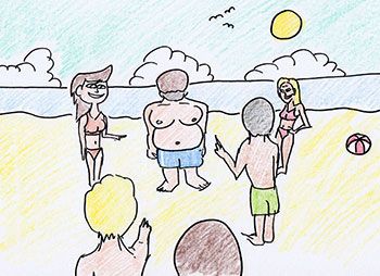 Man boobs beach humiliation